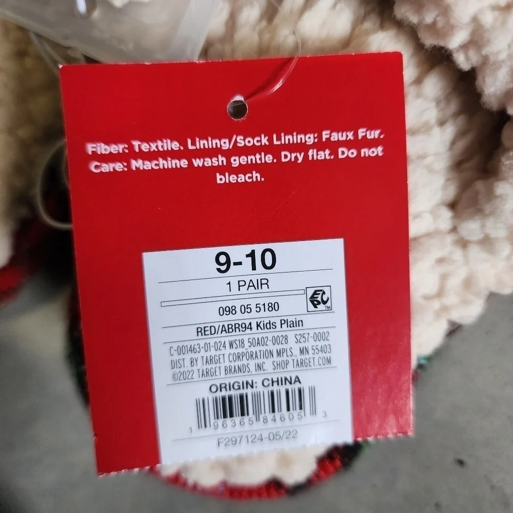 NWT Wondershop Kids' Holiday Plaid Reindeer Moose Slippers Size 9-10 Unisex New